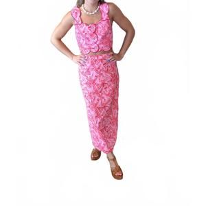 NEW KARLIE tropical linen scallop tank in pink